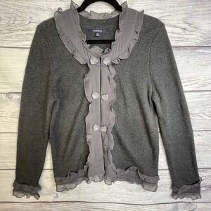 Chadwicks Cardigan Sweater Size L Petite Ruffles Bling Preppy Old Money Luxury